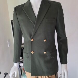 Mens Double Breasted Blazer Olive Green Gold Crest Button Peak Lapel Suit Asos